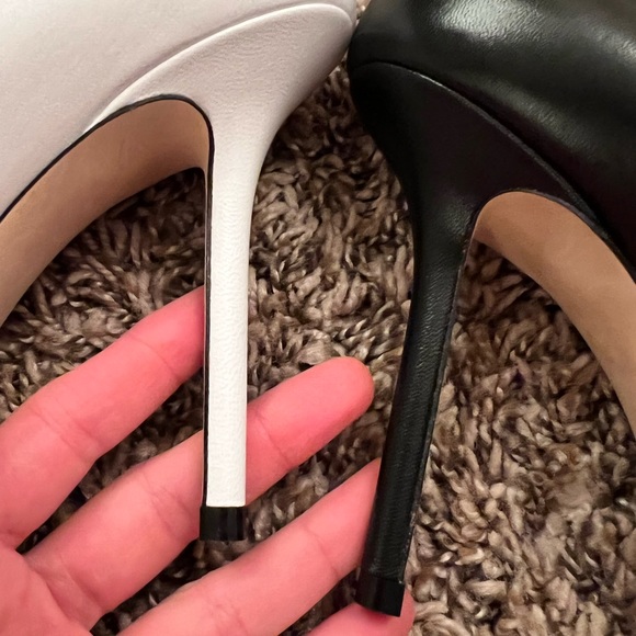 Jimmy Choo Black and White Love 100 Asymmetrical Two-tone Leather Pumps - Picture 8 of 12